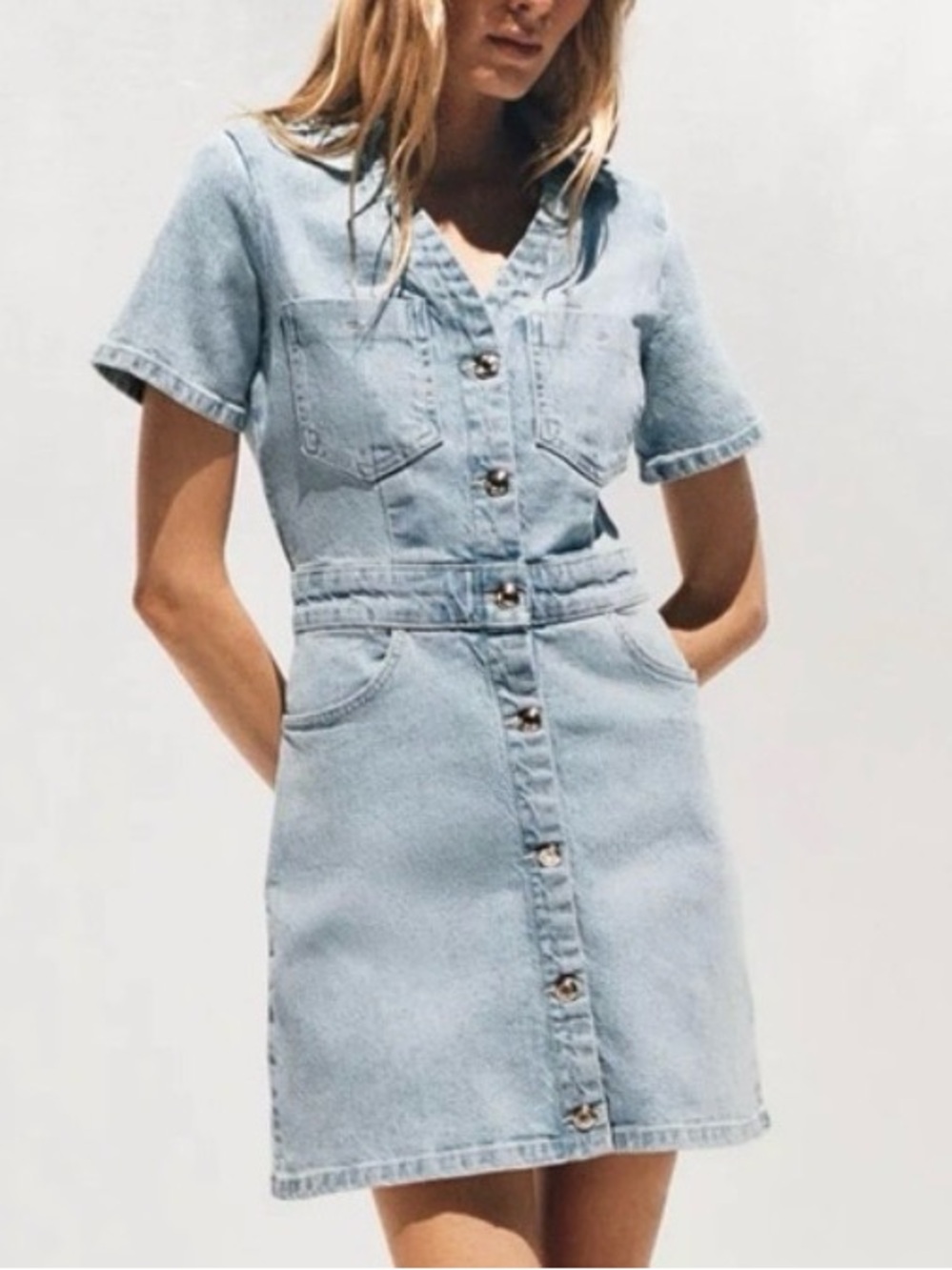 Zara Light Blue Denim Mini Dress